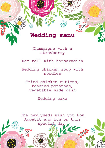 Wedding Menu Cards - Template ID 15611