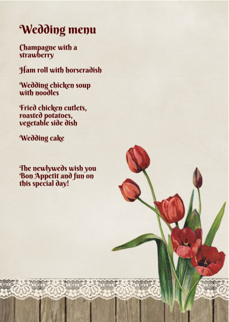 Wedding Menu Cards - Template ID 15626