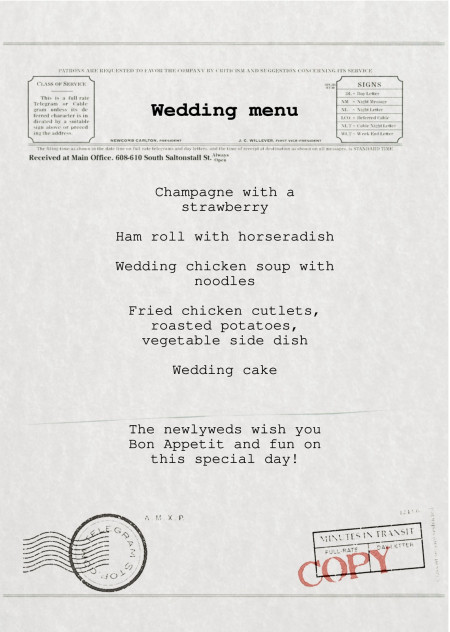 Wedding Menu Cards - Template ID 15628