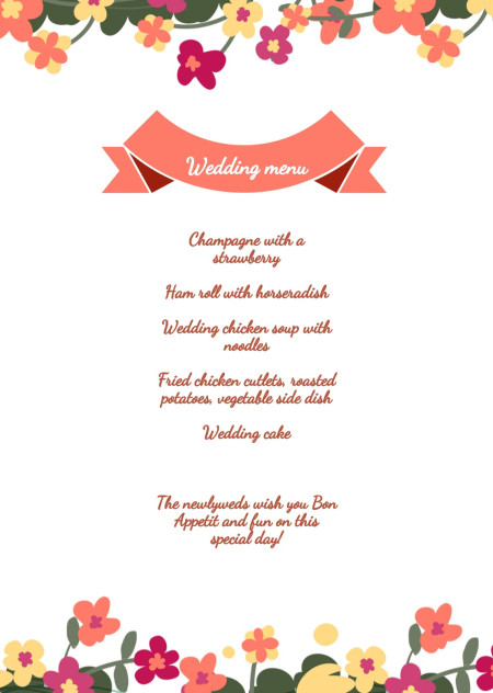 Wedding Menu Cards - Template ID 15634