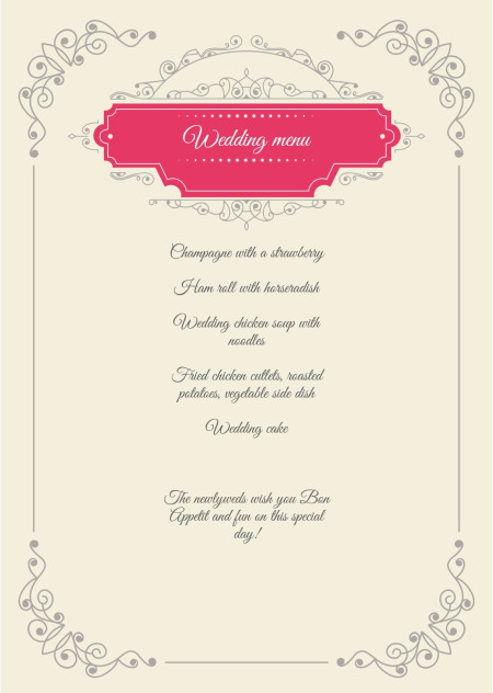 Wedding Menu Cards - Template ID 15636