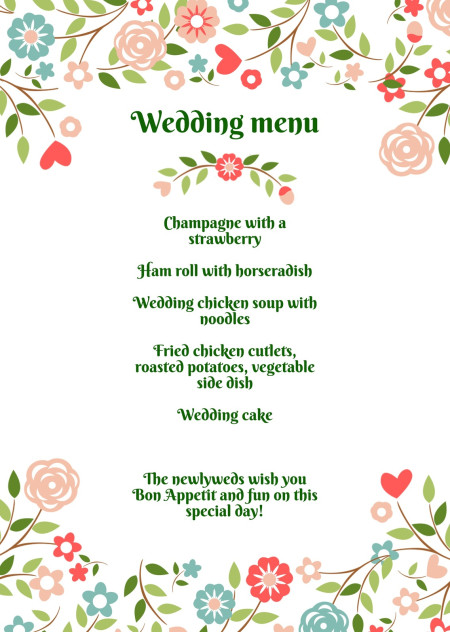 Wedding Menu Cards - Template ID 15637