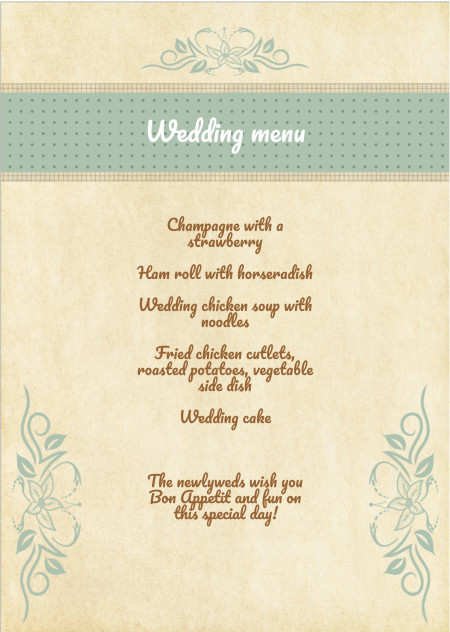 Wedding Menu Cards - Template ID 15640